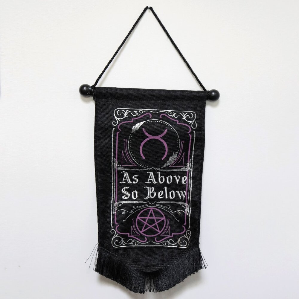 Spirit Halloween Decor Sign Embroidered Tapestry “As Above So Below “ Goth